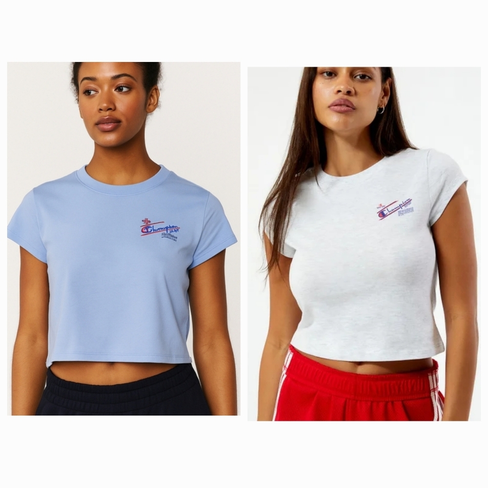 Lot Of 2 Champion Womens Y2K Classic T-Shirts Crop Tops Blue And Gray Size XL